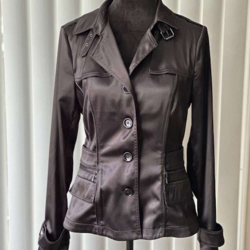 Women's White House Black Market Short Button Trench Jacket Black Size M